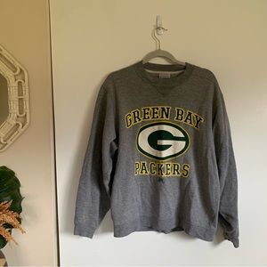 Reebok Gray Green Bay Packers Crewneck Sweatshirt with Yellow Accents